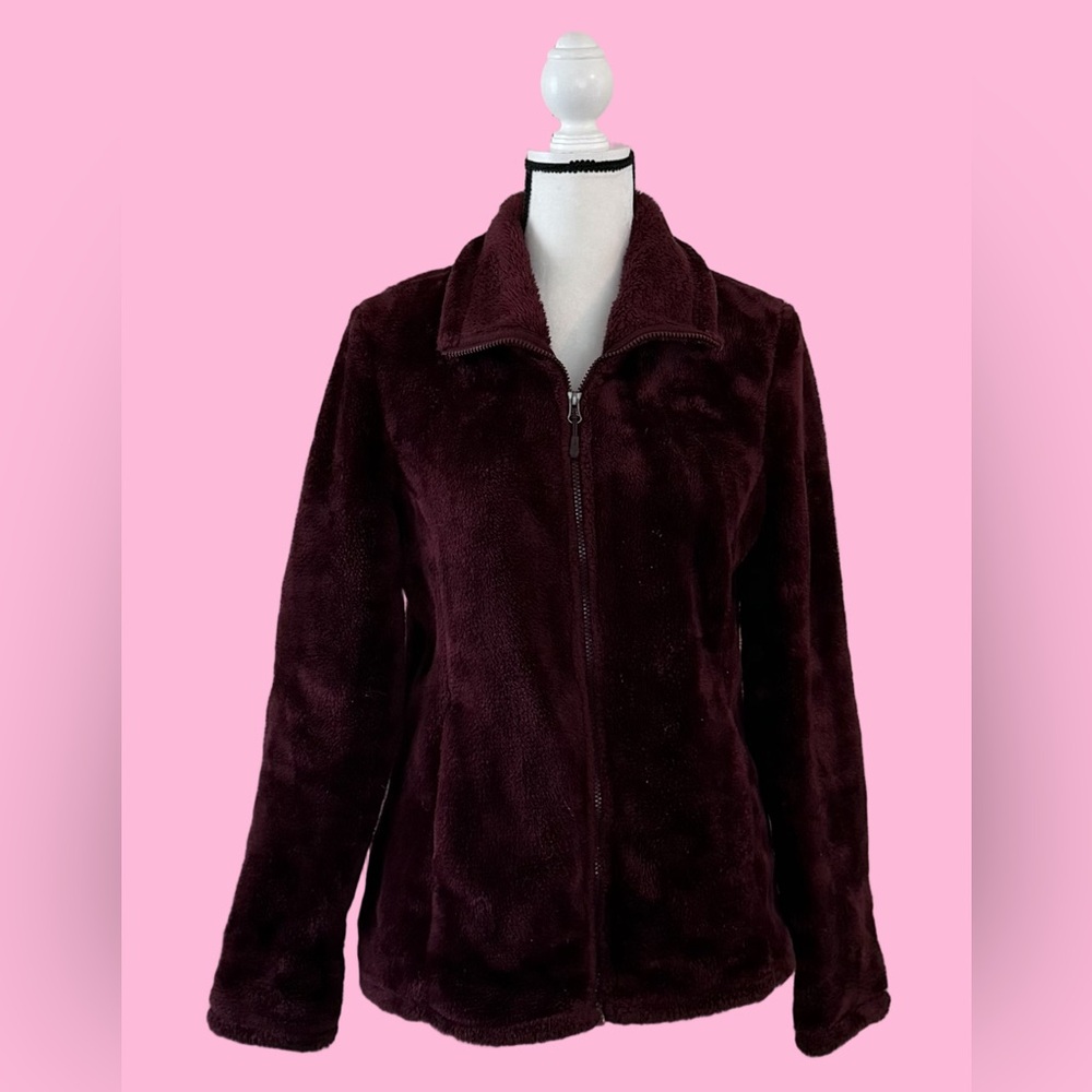 NWOT 32 Degrees Heat Maroon & Black Plush Fleece Full-Zip Jacket - M